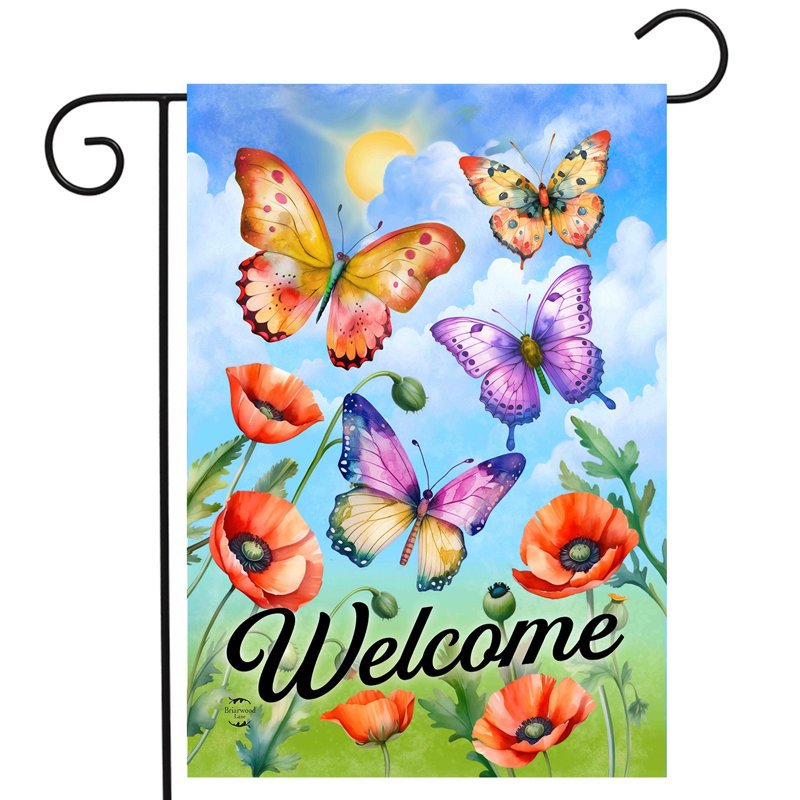 Drapeau de jardin avec papillons et coquelicots