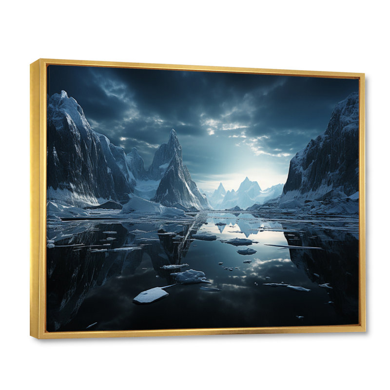 Teal Iceberg Silent Profondeurs - reproduction sur toile, H 30 po x l 40 po x P 1,5 po, Cadre flottant doré