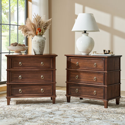  Allisa 28"W 3-Drawer Solid Wood End Table with Built-in Charging Station and Simple Assembly