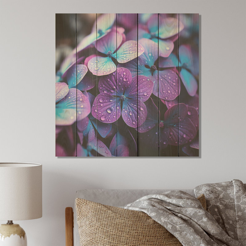 Hortensia mauve, fleurs, harmonie II - hortensia sur bois, H 30 po x l 30 po