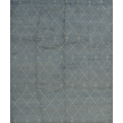 Tapis unique en laine noué à la main bleu de 8 pi 3 po x 9 pi 10 po Gallison