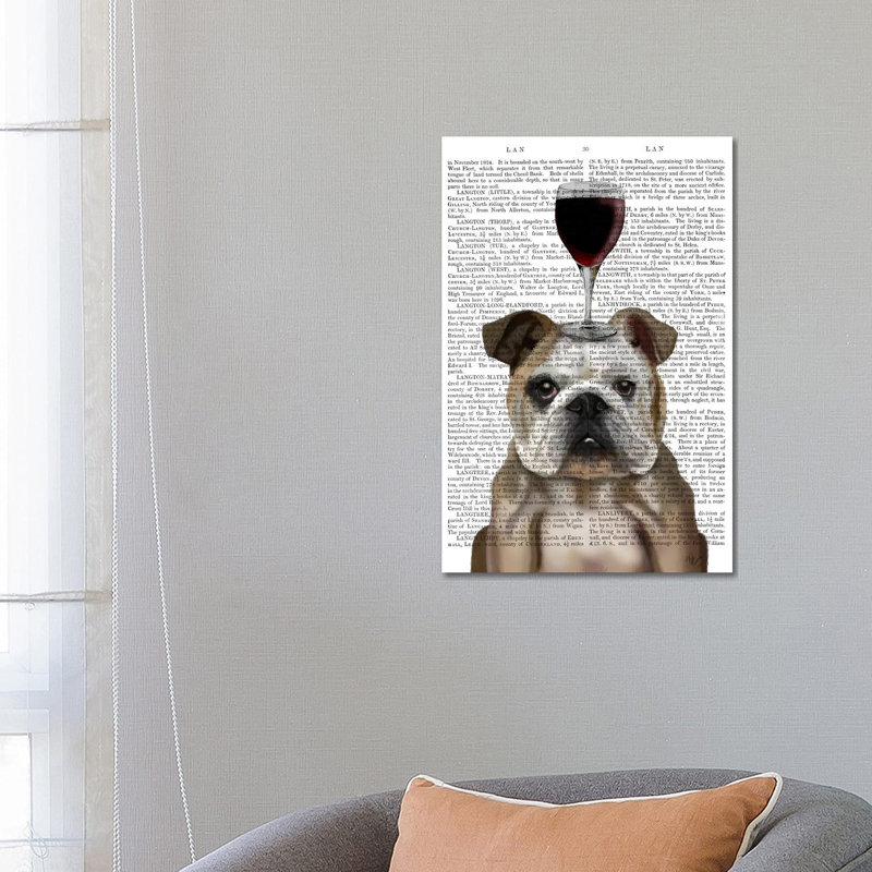 Dog Au Vin, English Bulldog, Print BG by Fab Funky - Wrapped Canvas Print