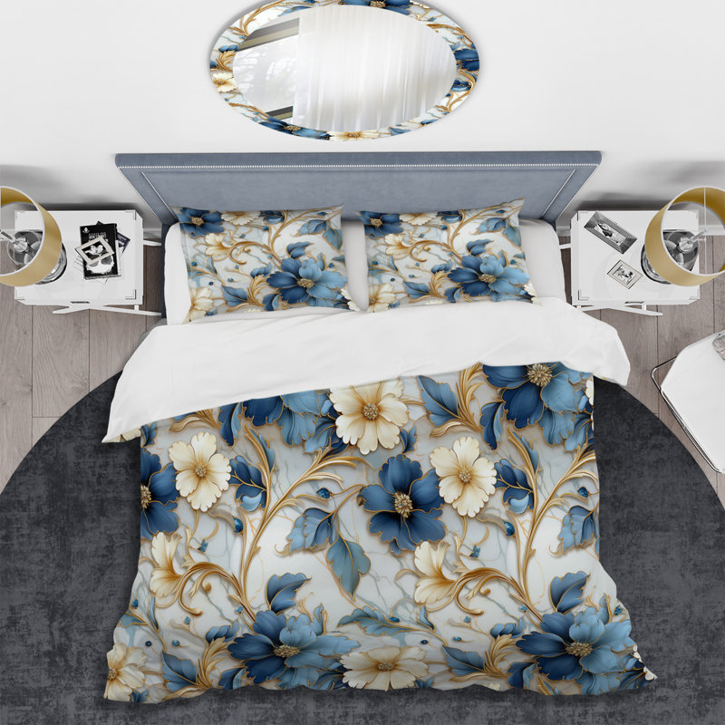 Literie rétro à motif de marbre I, Housse de couette pour grand lit et 2 taies décor