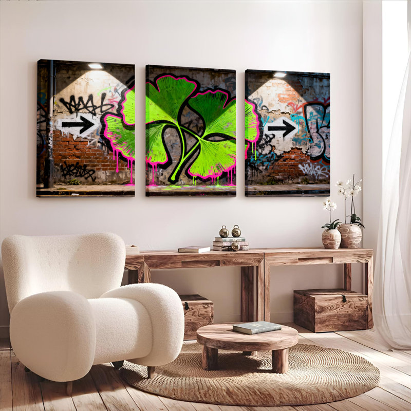 «Graffiti Clover Leaf Street Art», reproduction d'art sur toile, ensemble de 3 aérosol urbain, H 18 po x l 36 po