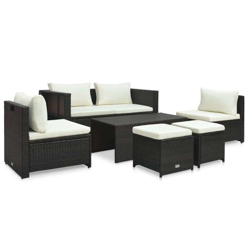 6 Piece Lounge Chair with Cushions, White, Brown