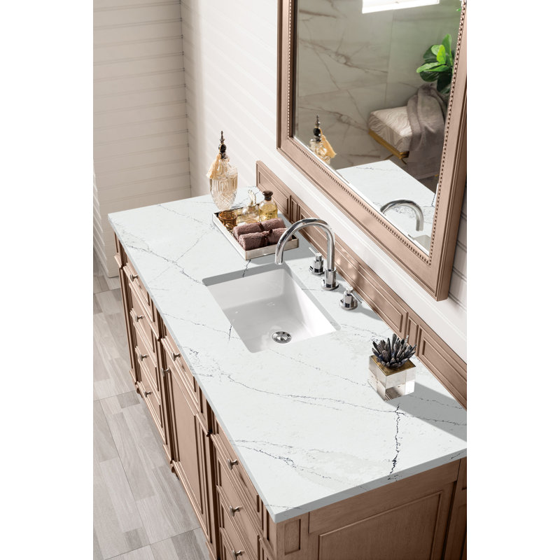 Bristol 60'' W Single Vanity, Ethereal Noctis, 8" Widespread, Whitewashed Walnut