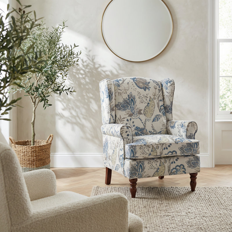Fauteuil d'appoint moderne avec siège rembourré et pieds en bois rétro, motif floral pour le salon, la chambre à coucher ou le bureau