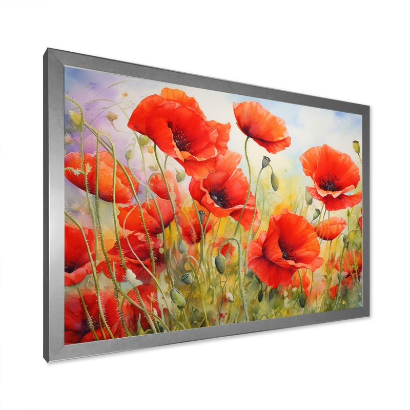 Radiant rouge coquelicots, H 30 po x l 40 po x P 1,5 po, Cadre simple argenté