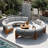 3-Piece Outdoor Sofa Set For 6, 2 Semi-Circle Sofas + Acacia Wood Coffee Table, Weather-Resistant Patio Couch Set, Comfortable Garden & Backyard Furniture-1721200576