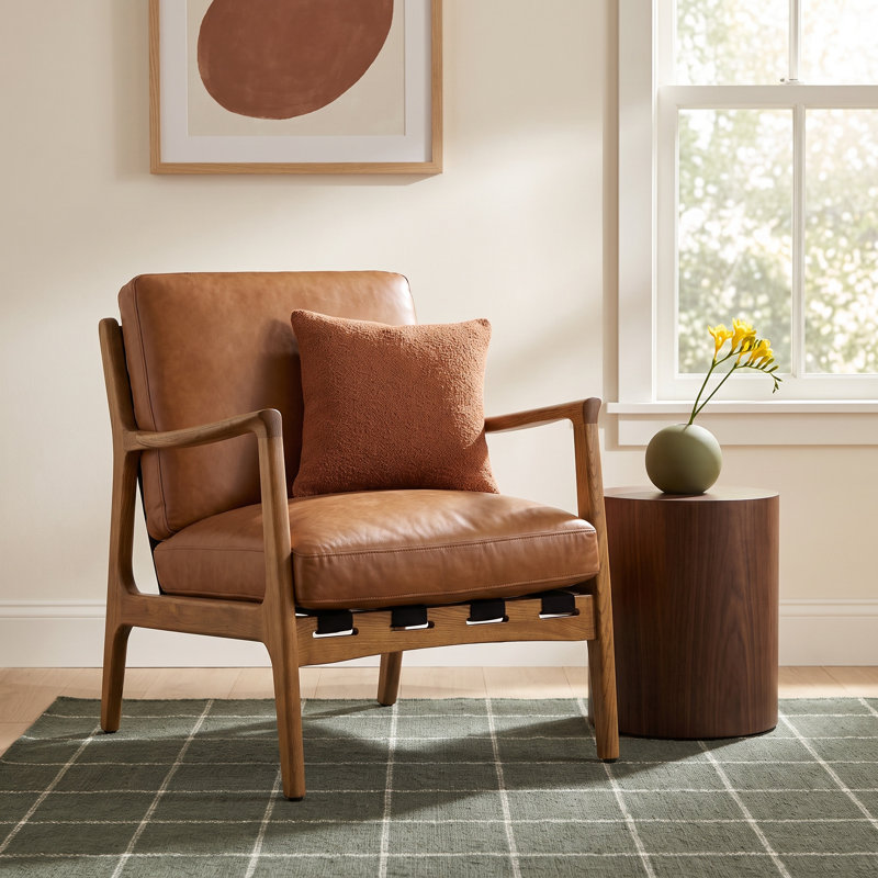 Vanderbilt Upholstered Armchair, Brown Genuine Leather, Brown