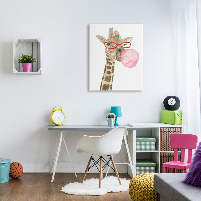 «Fun Giraffe Bubblegum Animal» par Lucille Price - impression, H 40 po x l 30 po x P 1,5 po, Toile tendue