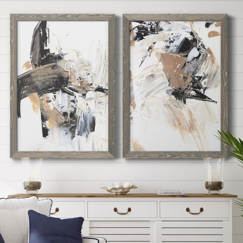 Ruckus I - Ensemble de 2 peintures sur toiles encadrées, H 24 po x l 36 po x P 1,5 po, Encadré gris