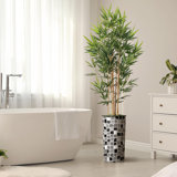 Artificial Tree in Geometric Pattern Planter Fake Bamboo Silk Tree (Plant Pot Plus Tree)