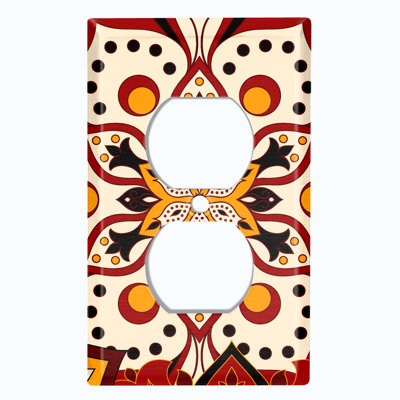 White Red Mandala Flowers Tile Patterned 1 - Gang Duplex Outlet Standard Wall Plate