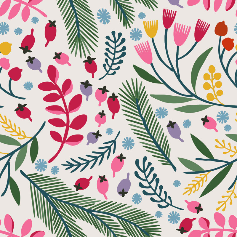 Panneau de papier peint baies et feuilles, L 225 po x l 25 po