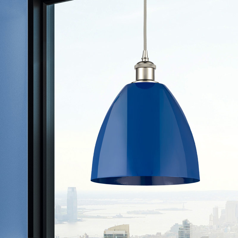 Luminaire suspendu en cristal 1 lumière, Nickel poli, Bleu