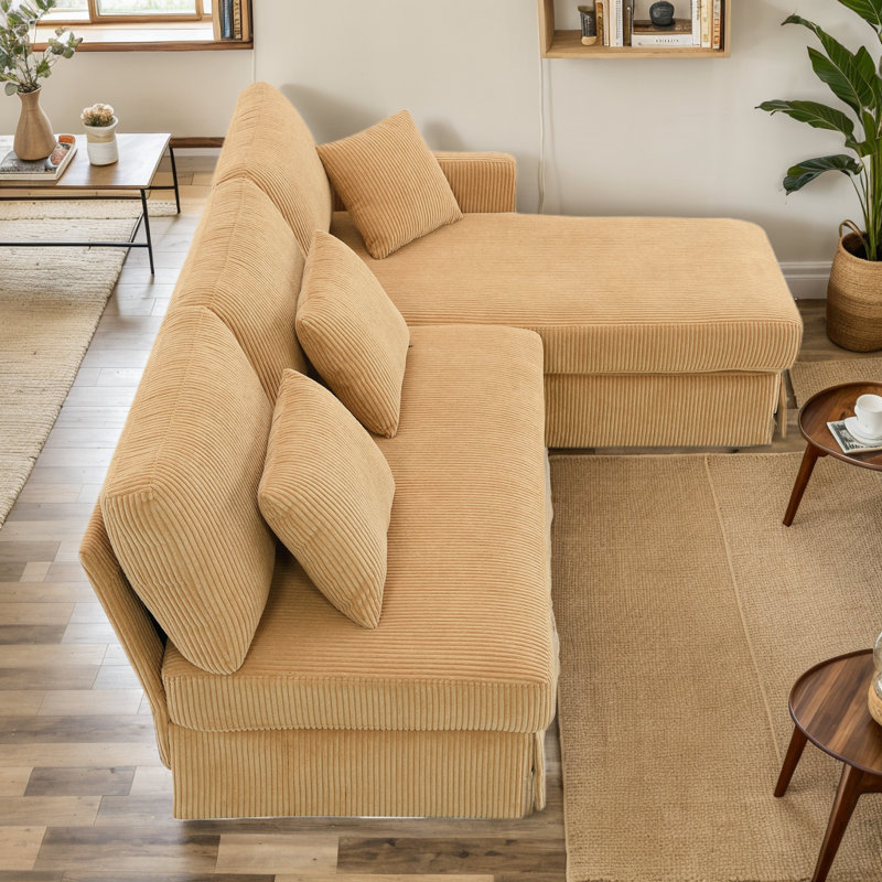 Canapé modulaire 2 pièces Fermen, Velours côtelé jaune