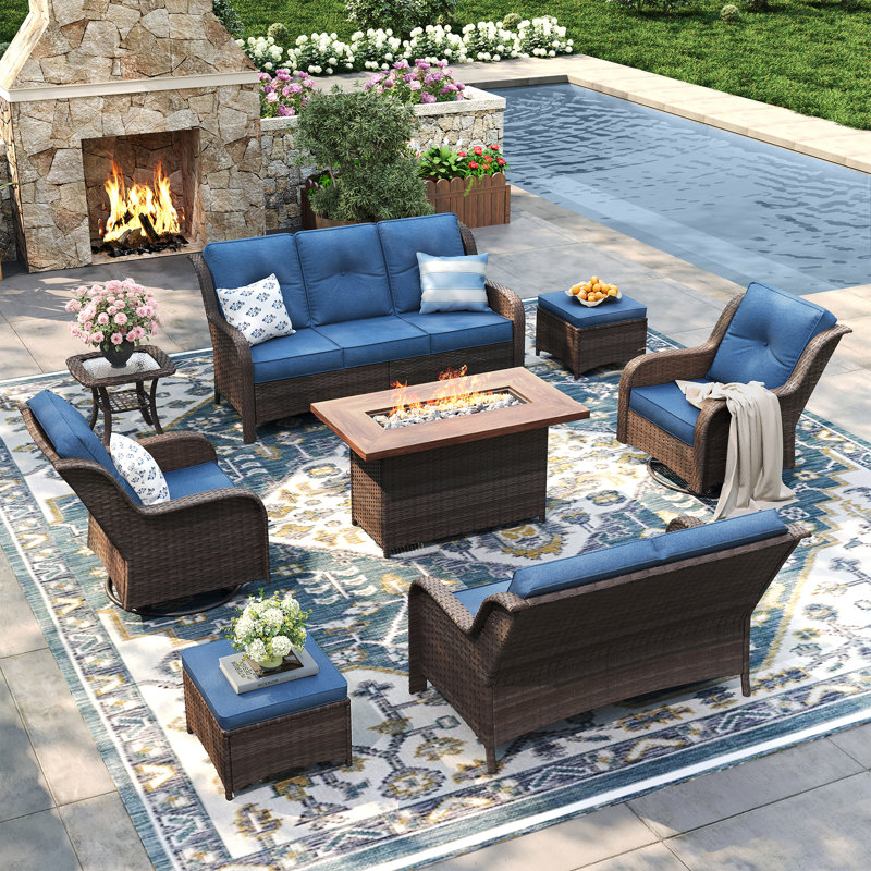 Outdoor Conversation Set, Slate Blue, Brown