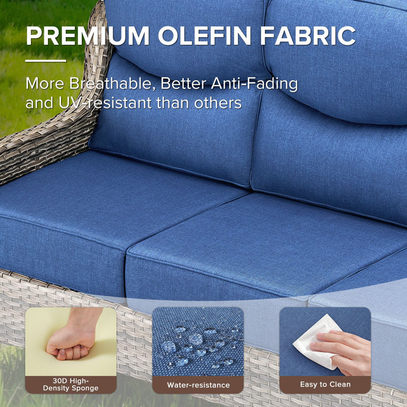 Ensemble de conversation de patio en osier 7 pièces avec table basse et fauteuils pivotants de luxe de 6 pouces Abbey, Gris