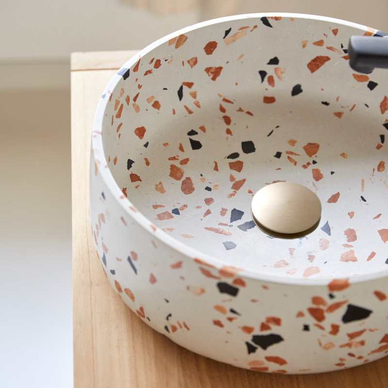 Milos Round Brown Premium Terrazzo Bathroom Sink, Brown