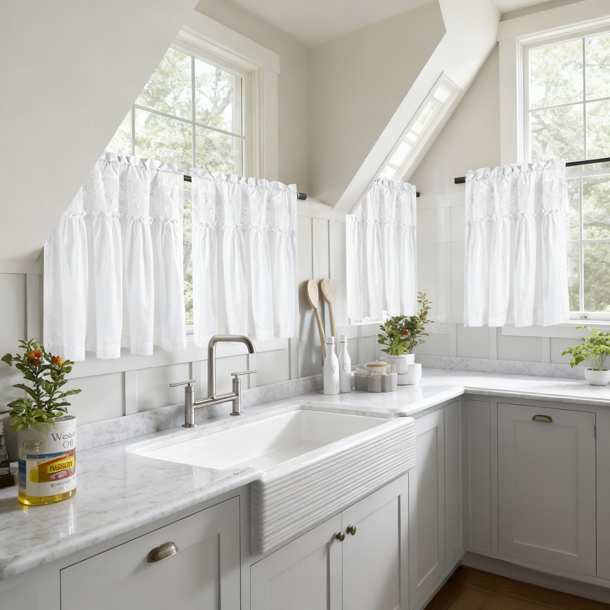East Urban Home White Kitchen Curtains 2 Panels Set, Country Farmhouse
