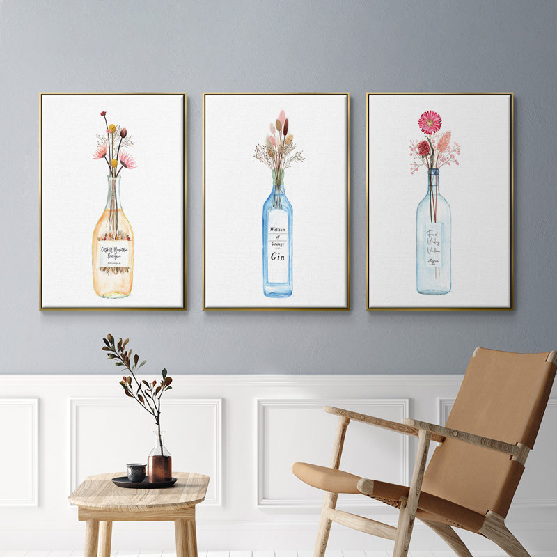 Vodka Frost Valley 3 pièces, Encadrement doré, H 36 po x l 72 po