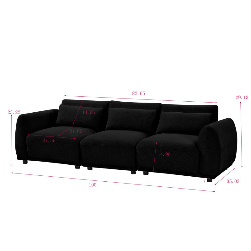 Canapé modulaire à accoudoirs arrondis 100 po Oumy, Laine noire