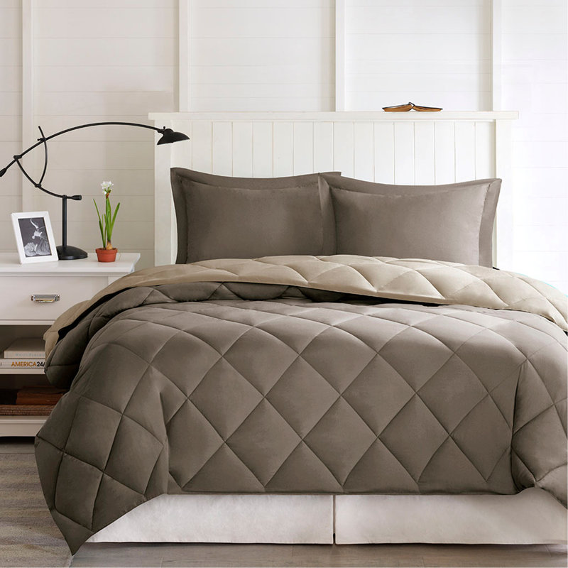 Full/Queen 3M Scotchgard Diamond Quilting Reversible Down Alternative Comforter Set, Full/Queen Comforter + 2 Shams, Brown