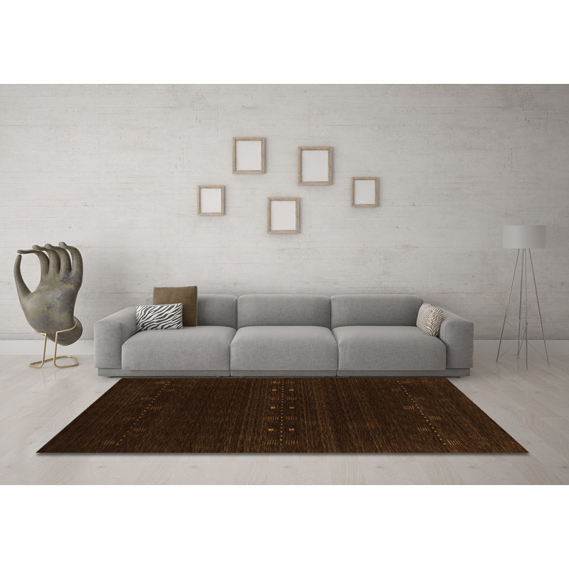 Tapis en chenille / polyester Sohib tissé à la machine en brun foncé / gris / beige, Carré 3 pi