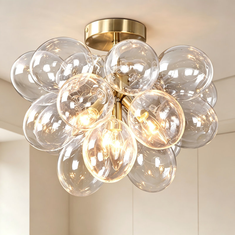 Plafonnier semi-encastré Modern, Globe en verre transparent, Laiton