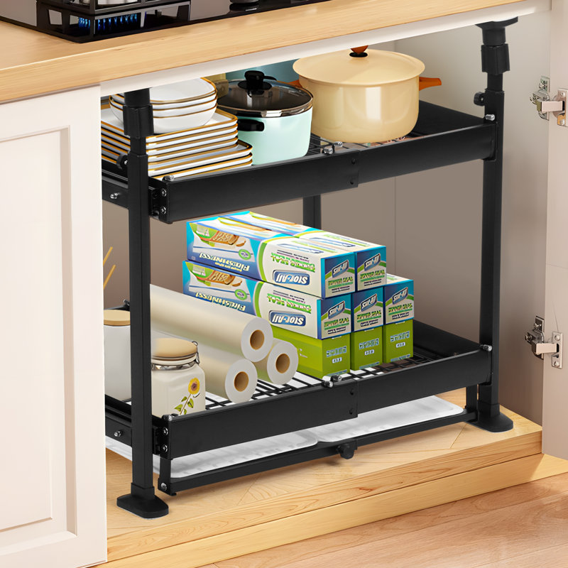 Double Adjustable Height and Width Pull-out Cabinet with Tray