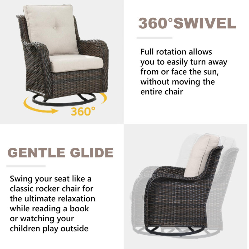 Carolina 7-Piece Square Outdoor Conversation Set With Loveseat And Swivel Glide Chair, Beige