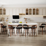 Swivel Bar Stools, 26.8'' Upholstered Counter Stool with Wood Back