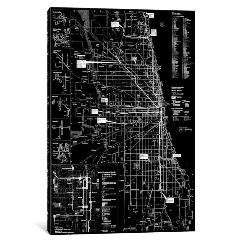 Modern Art - Chicago Transit Negative by 5by5collective - No Frame Print on Canvas, 66.04 cm H x 45.72 cm W x 1.91 cm D