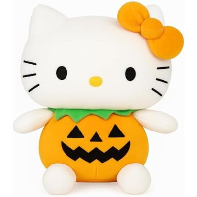 7-Inch Halloween Pumpkin Cat Plush, Soft And Cute Kitty Stuffed Animal, Adorable Halloween Decoration And Gift (White)