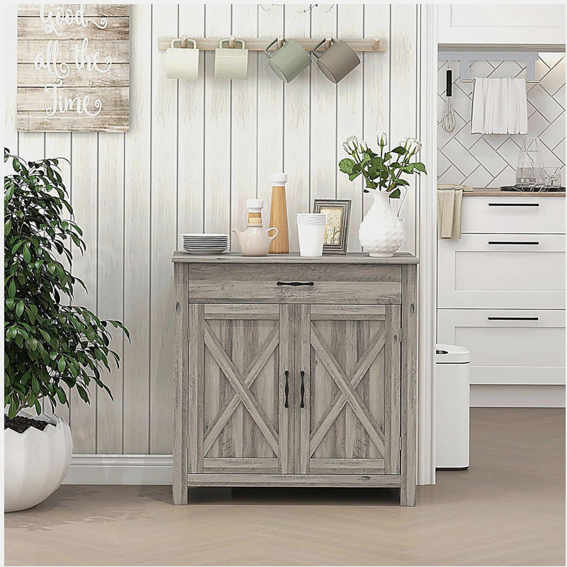 HOMCOM farmhouse style sideboard with drawers and adjustable shelves coffee bar cabinet, kitchen cabinet suitable for living room, entrance, gray washed