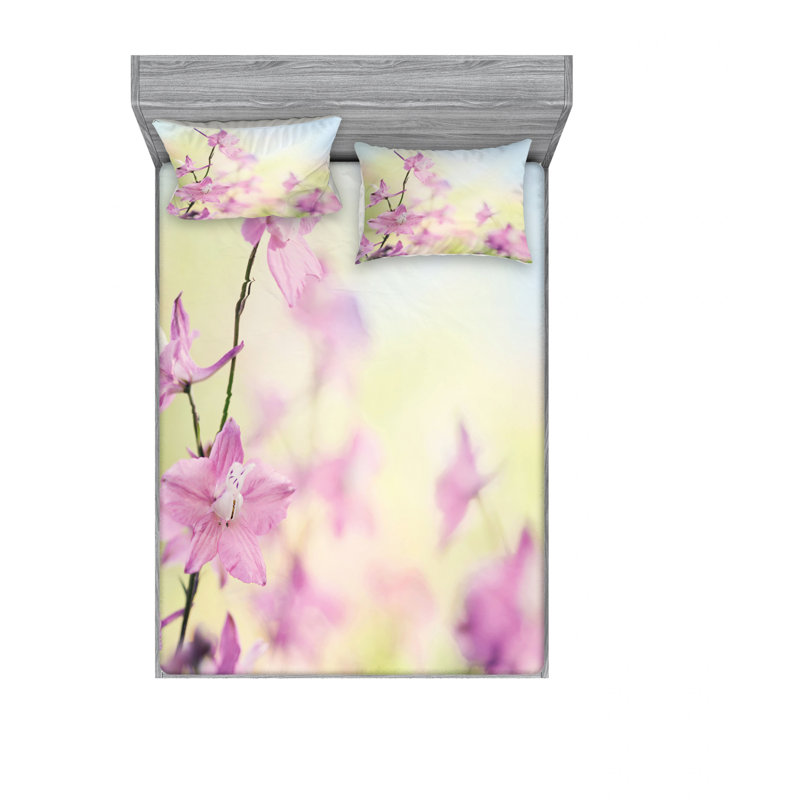 Microfiber Floral Sheet Set, Full/Double Sheet Set with Fitted Sheet