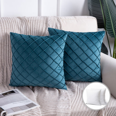 Square 18" Velvet Throw Pillow, Diamond Textured Decorative Pillows