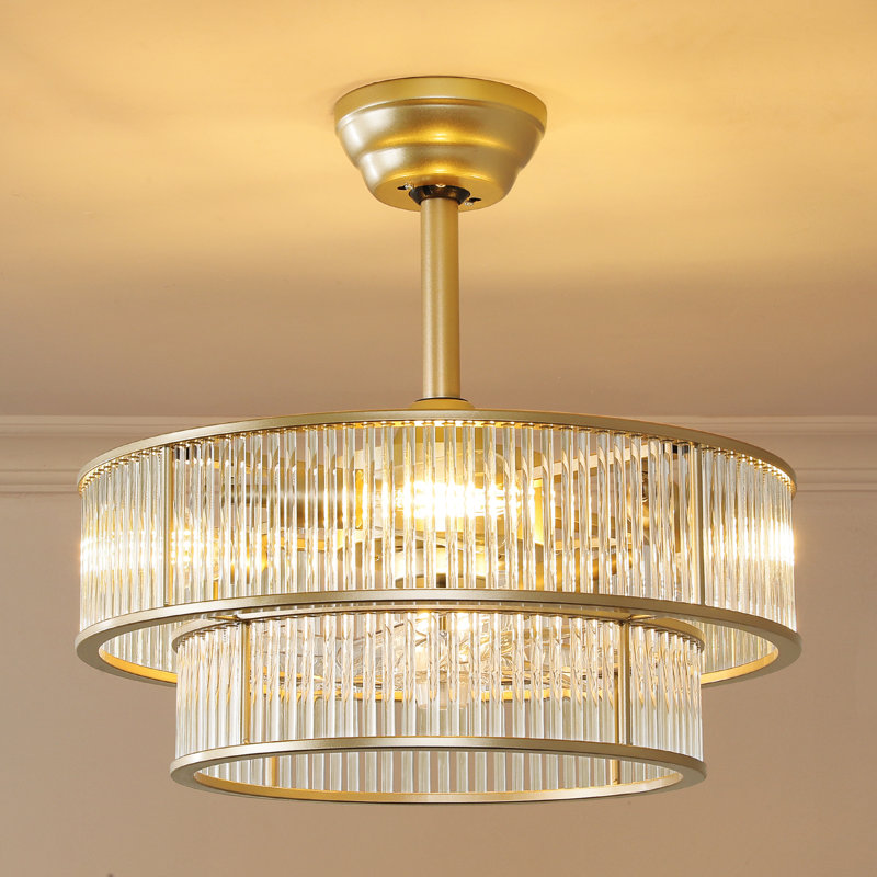 20'' Crystal Caged Mid Century Chandelier Ceiling Fan with Light Kit and Remote Control Included, Gold