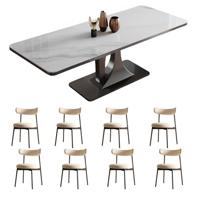 Rectangular rock plate dining table and chair set