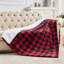 Red And Black Grid Soft Sherpa Fleece Fur Thick Dual Sided Reversible Throw Blanket.-125280250