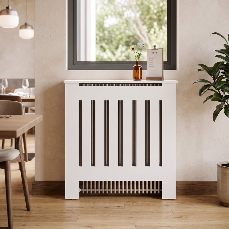 Rio Radiator Cover with Vertical Slats, Freestanding Radiator Cabinet, White, White