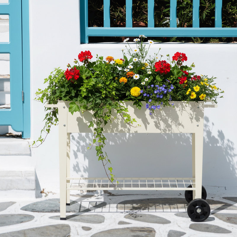 Metal Raised Garden Planter with Legs – Outdoor Use, Cream