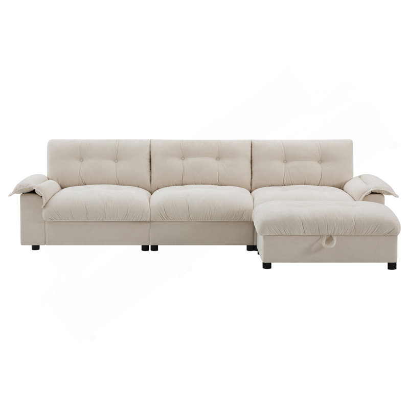 Canapé modulaire de 104 po x 60 po, en forme de L avec accoudoirs multifonctionnels, double port de charge, porte-gobelet, poches de rangement latérales, repose-pieds de rangement mobile, conception capitonnée unique, coussin moelleux, chenille, 3 couleurs