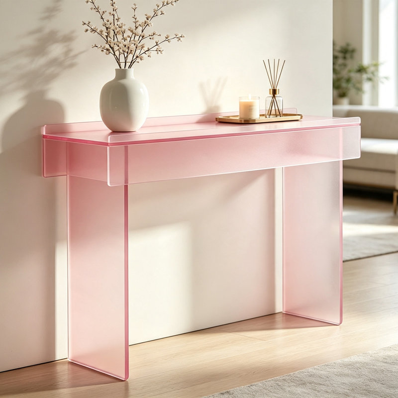 Table console intégrée en acrylique, H 31,5 po x l 47,24 po x P 15,75 po, Rose, Rose, Rose