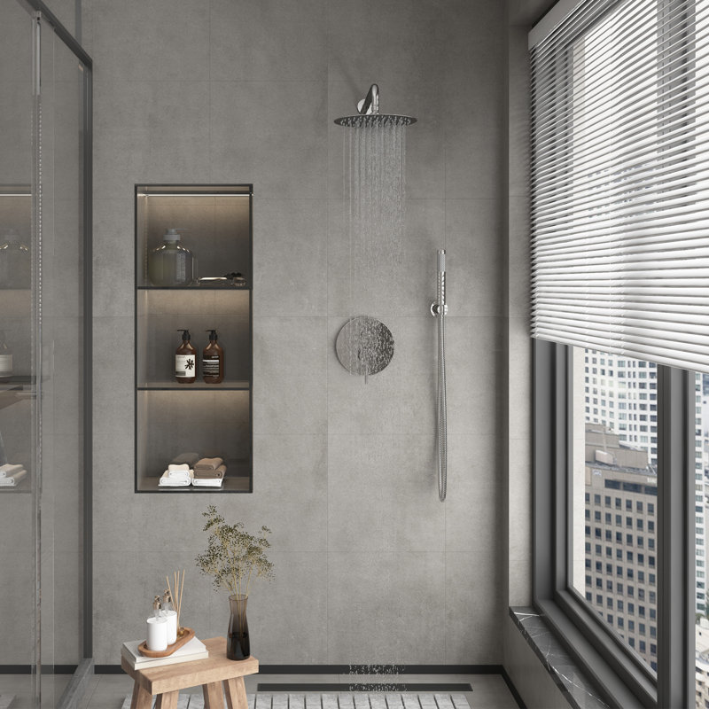 10 Inch Round Wall Mount Shower Faucet System Luxury Rainfall Shower Head with Rough-in Valve, Chrome