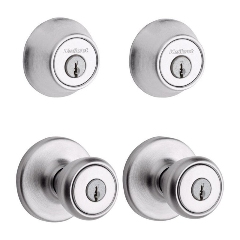 Complete Tylo Entry Knob Set with Deadbolt, Polished Brass