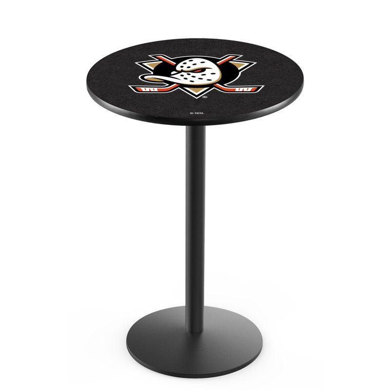NHL Round Metal Base Dining Table, Black Wrinkle, Anaheim Ducks
