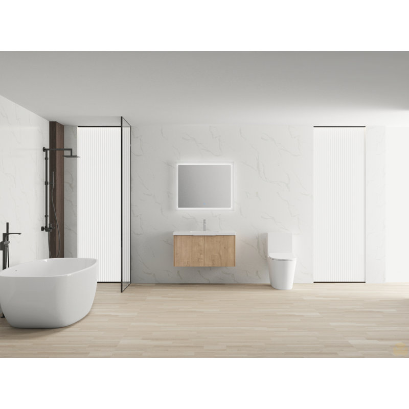Meuble-lavabo à fixation flottante 36 po avec porte à fermeture en douceur, 2 portes, Imitation chêne, 36"