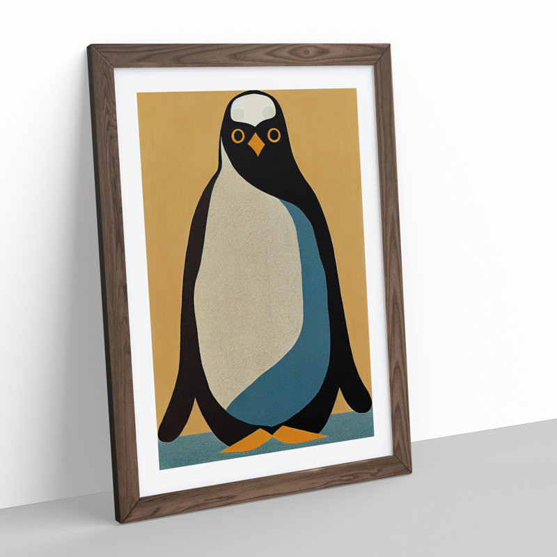 Retro Penguin No.3 - Framed Print, 64cm H x 46cm W x 2cm D, Brown Framed